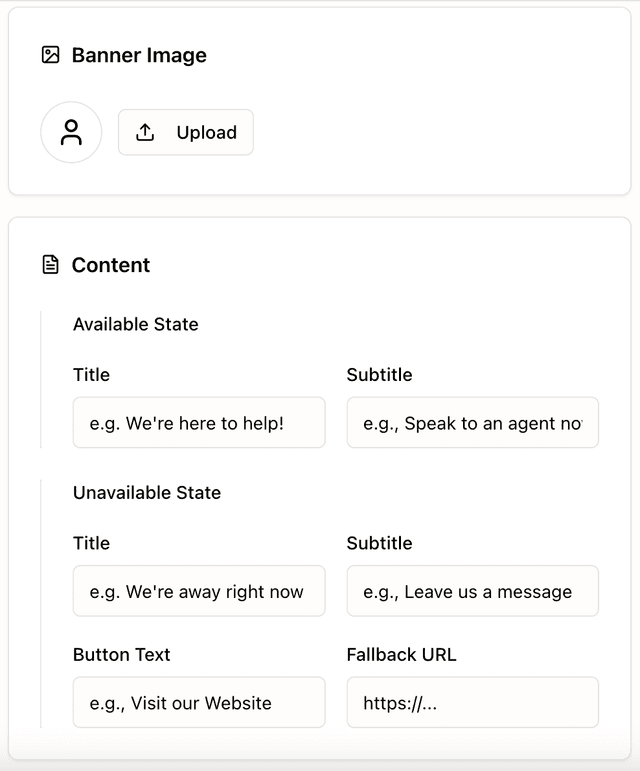 Glimpze Widget content configuration