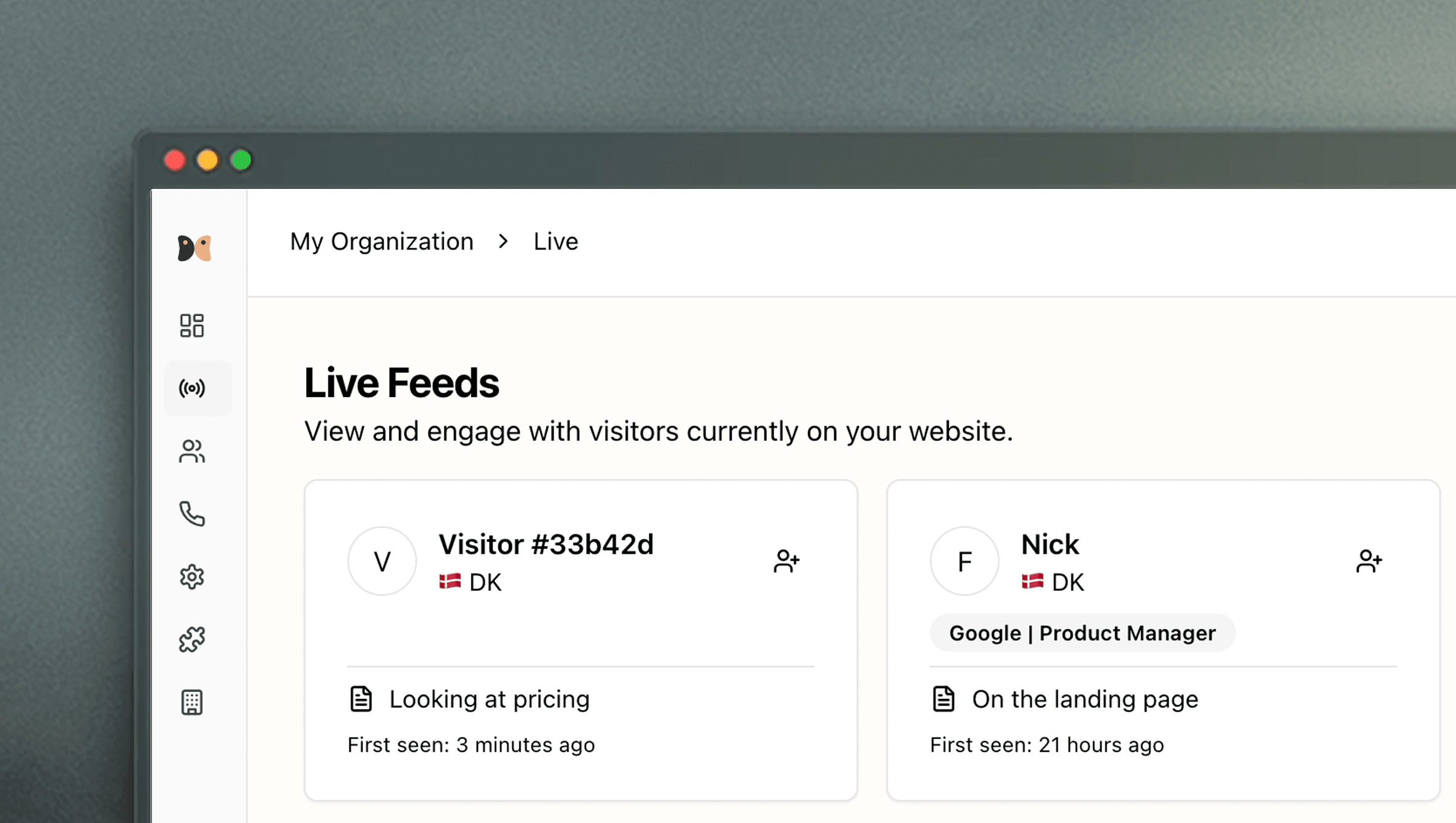 Analytics dashboard showing visitor intelligence