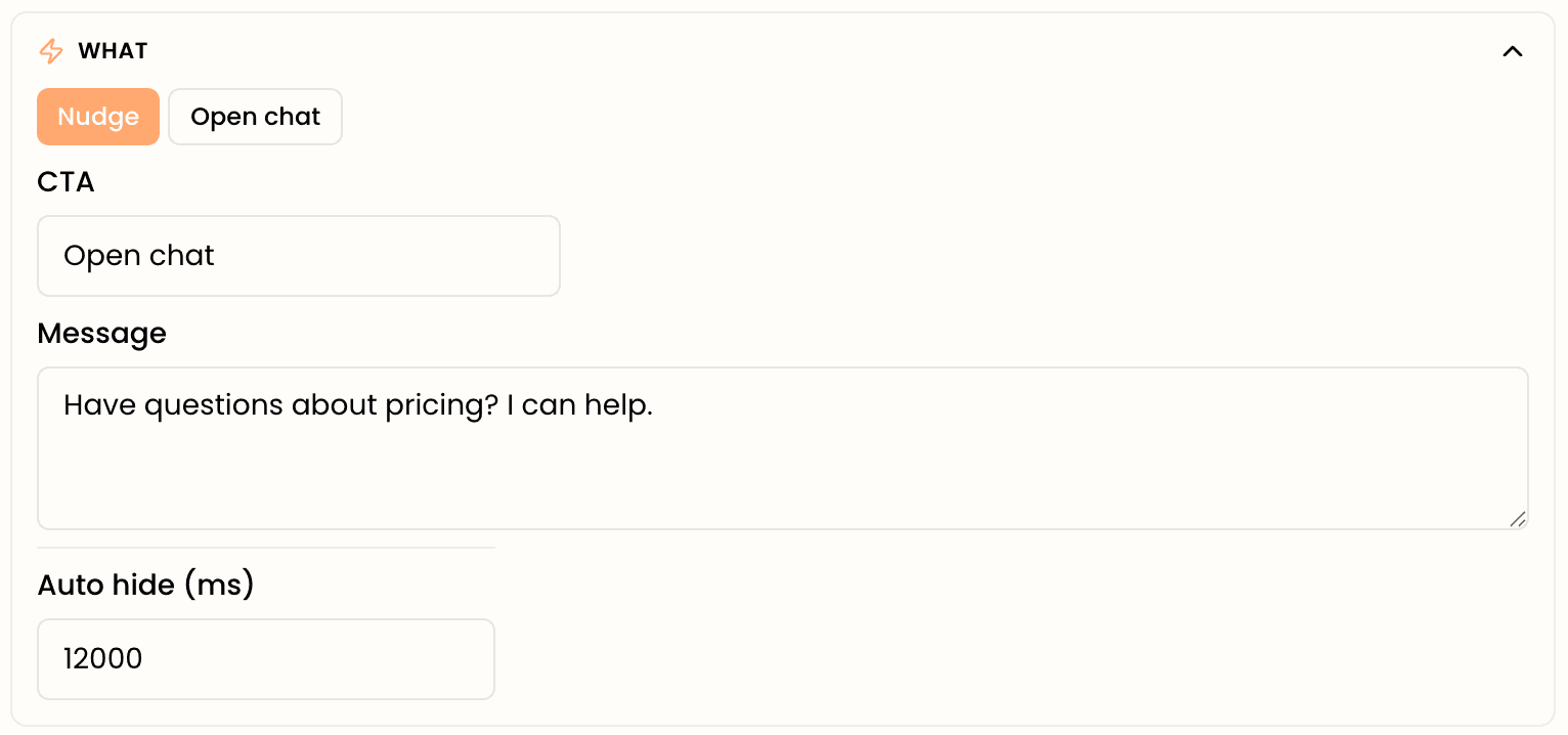The nudge message and CTA fields