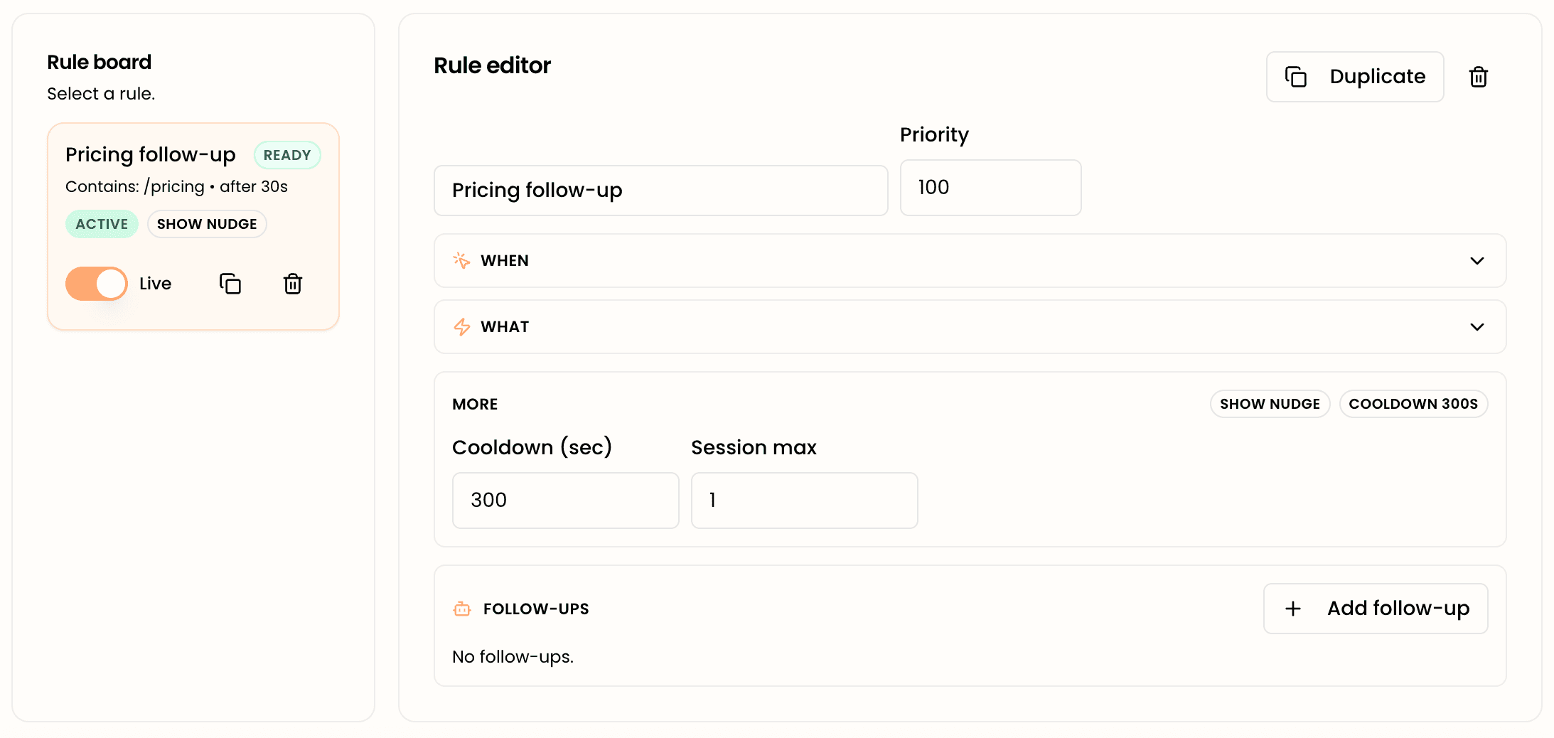 Creating a new rule with name, priority, and delay