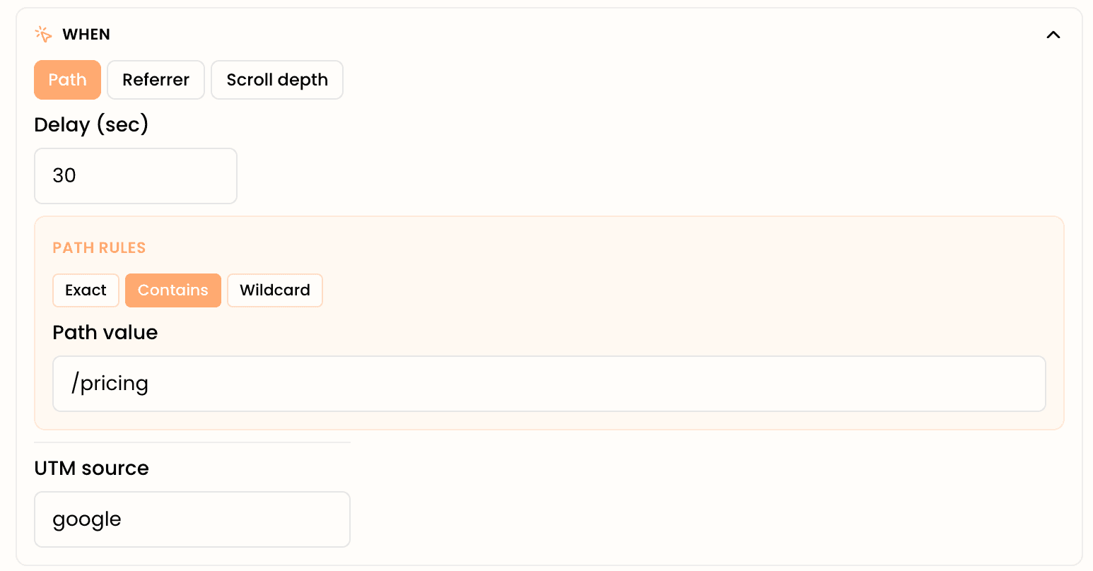 The trigger conditions in the rule editor