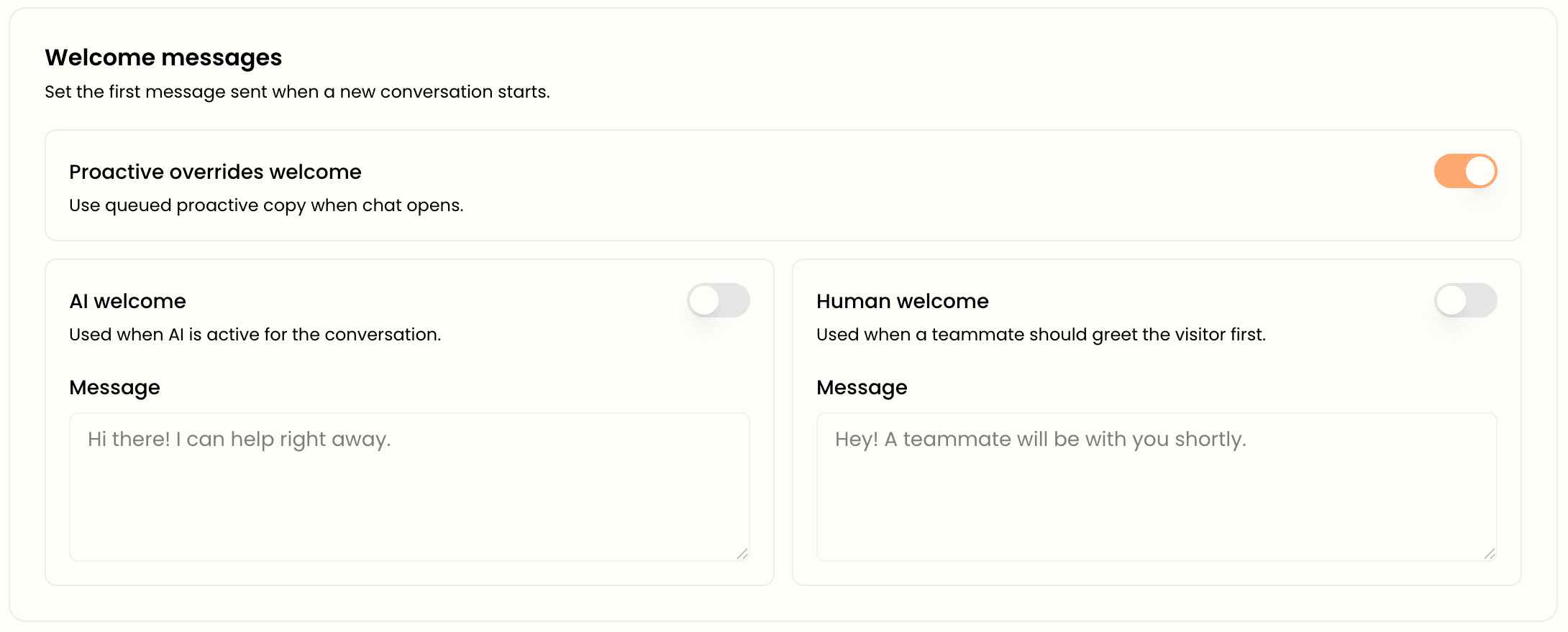 The Welcome message tab
