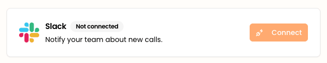 Slack integration entry in Glimpze with Connect button