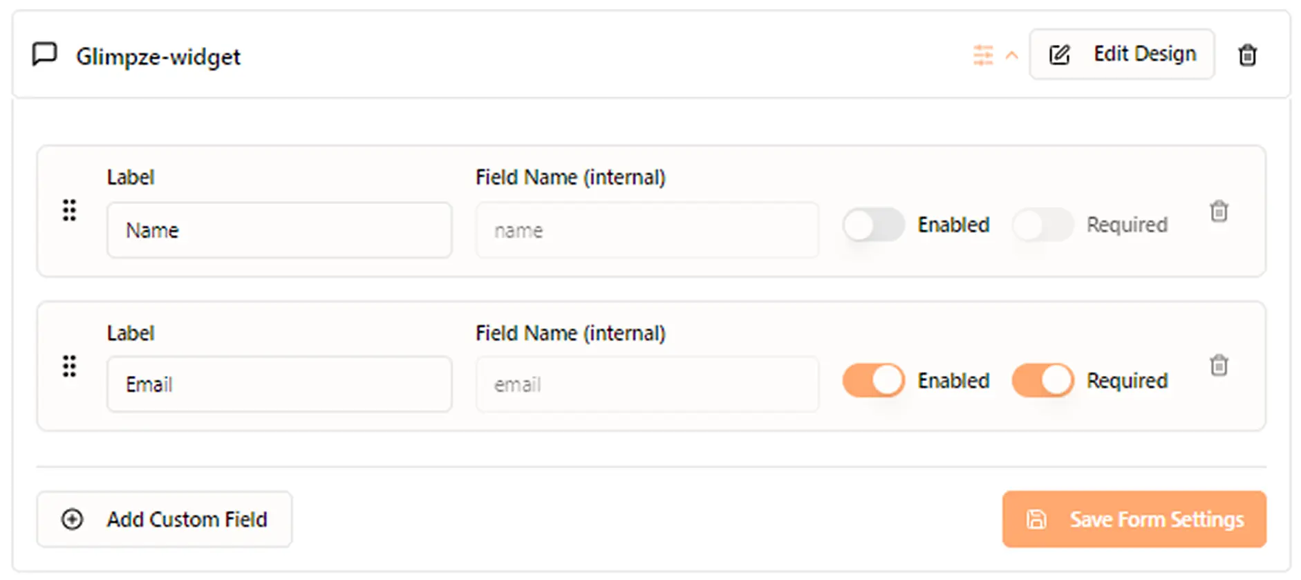 Custom pre-call form fields in the Glimpze widget
